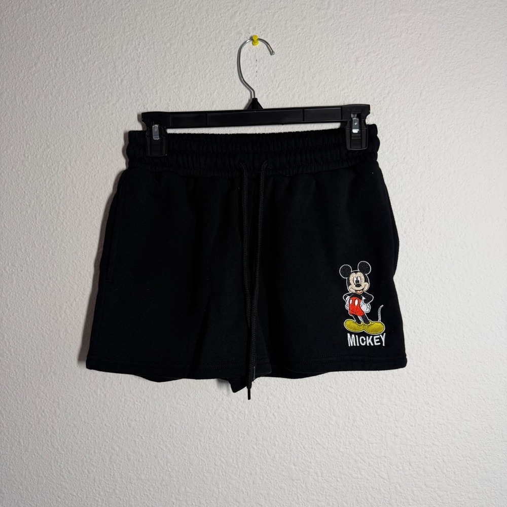 Women Shorts‎ 27 Black Stretch Mickey Mouse Logo Drawstring Casual Everyday Wear